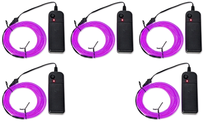 New MAXLAX 5-Pack EL Wire Purple, 9ft/2.75m Neon Light Wire with Noise Reduction and Battery Pack