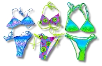 3 New Pairs Size SMALL Women's String Bikinis - Iridescent, Trippy Neon & Green Blue Gradient