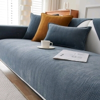 New FUNNY FUZZY No-Slip Herringbone Chenille Fabric Sheet-Style Couch Cover (Greyish Blue) 35.4" &times; 70.9" | Retails $49.89
