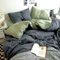 New 3-Piece Reversible Duvet Cover & Pillowcase Set : Sage Green / Slate - 135cm &times; 200cm
