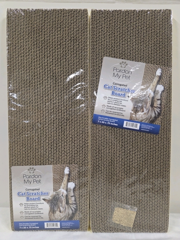 2 New | Pardon My Pet 7" x 20" Corrugated Cat Scratcher Boards | Comes w/ One 1&frac12;" x 1" Catnip Packet Ea.