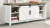 New - Tangkula Wood TV Stand , TV Ark w/Sliding Barn Doors, Wooden TV Cabinet w/2 Center Compartments & 2 Cabinets, Barn Door TV Stand, Natural Design (White Oak) . See Photos for measurements . Some Assembly Required . Retail $230 - 2