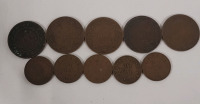 1882 - 1935 Canadian One Cent Large & Small Pennies . Large : 1882 , 1916 , 1917 , 1918 , 1920 . Small : 1920 , 1929 , 1932 , 1933 , 1935