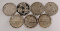 1947 - 1967 Canadian Silver 10 Cent Dimes . 1947 (maple leaf) , 1957 , 1958 , 1965 & 1967 &times;3 . Seven Coins