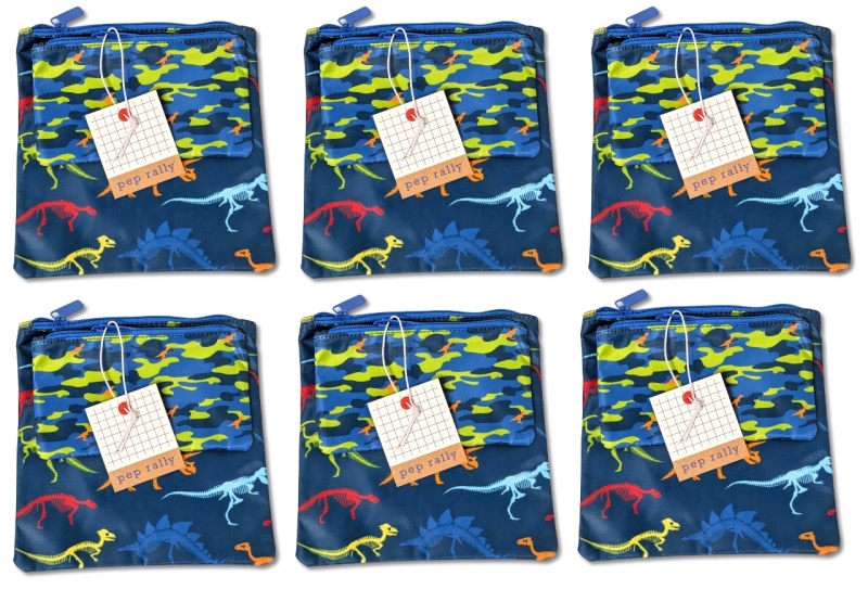 6 New 2-Piece PEP RALLY Dinosaur Camo Zipper Snack Pouches | Over $50 Retail Value! | Large: 8.3" &times; 8.3" / Small: 3.9" &times; 7.1"