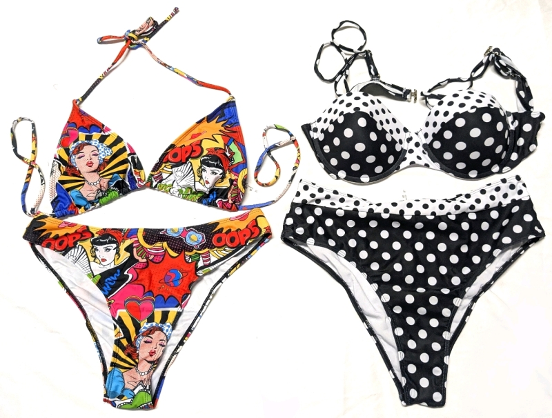 2 New Size XL Women's 2-Piece Bikini Bathing Suits : Comic Pop Art & Black & White