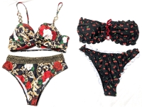 2 New Size XL Women's 2-Piece Bikini Bathing Suits : Roses with Golden Chains + Cherries
