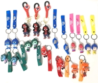 19 New 3D Figural Keychains with Wrist Straps / Loops : 3 SPIDER-MANS in Hoodies & 16 INSIDE OUT Characters - Figures Up to 2.75" Tall
