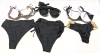 3 New Size XL Women's 2-Piece Bikini Bathing Suits : Leopard Chains, Black with Ruching, Black and Golden - 2