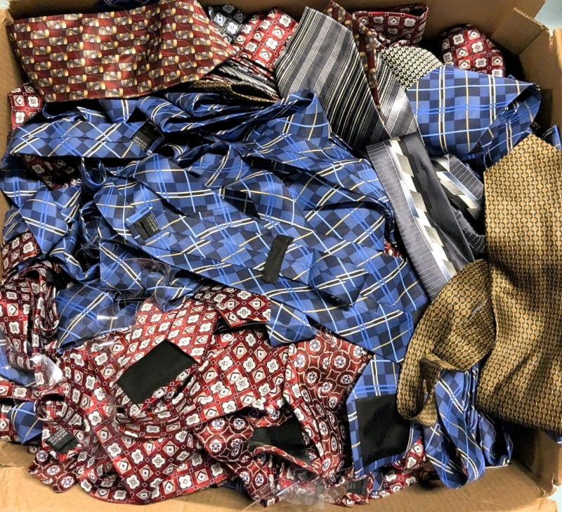 [Vendor Lot] 100+ Vintage New Old Stock 100% Silk Ties (Assorted) - 56" Long Each,