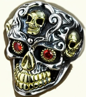 Gothic Double-colour Skull Ring Red Rhinestone Eyes Detailed High Relief Textured Size 12