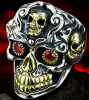 Gothic Double-colour Skull Ring Red Rhinestone Eyes Detailed High Relief Textured Size 12 - 2