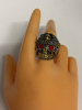 Gothic Double-colour Skull Ring Red Rhinestone Eyes Detailed High Relief Textured Size 12 - 3