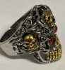Gothic Double-colour Skull Ring Red Rhinestone Eyes Detailed High Relief Textured Size 12 - 5