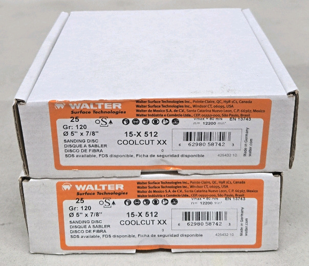 2 Boxes New | * 50 Pcs * Walter 15X512 COOLCUT XX | Sanding Discs 120G 5&Prime; x 7/8&Prime; | * Retails $100+ *