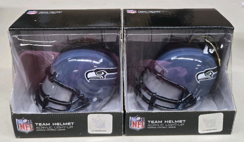 2 New In Box | NFL Seattle Sea Hawls Acrylic Light Up Mini Helmets