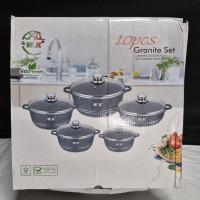 New in Box 10 Pcs Granite Pot Set - Black