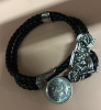 Distressed Hand Braided Leather Black Double Band Metal Motorcycle Design Bracelet Approximately Length 8 Inch Toggle Clasp - 6