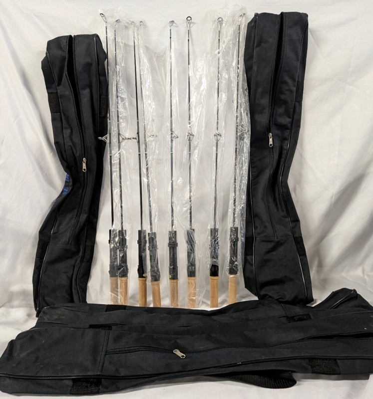 8 New Ice Fishing Rods + 4 Shoreline Downrigger Rod Cases.