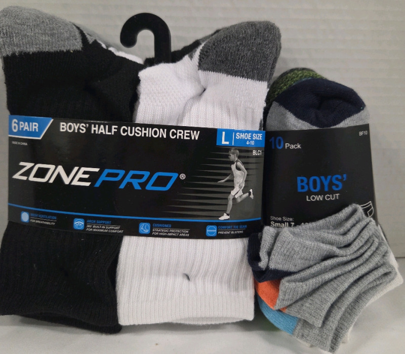 2 New Packs | Size Small to Large Boys Socks | 16 Pairs Total