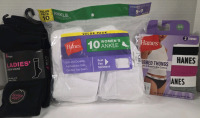 New | Ladies Undergarments Lot | Includes 3pk Size S Thongs, 4pk Size 4-10 CrewSocks, And 10pk Size 5-9 Ankle Socks