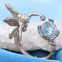 Enchanted Vintage Elf Ring with Magical Blue Orb Ball Size 6
