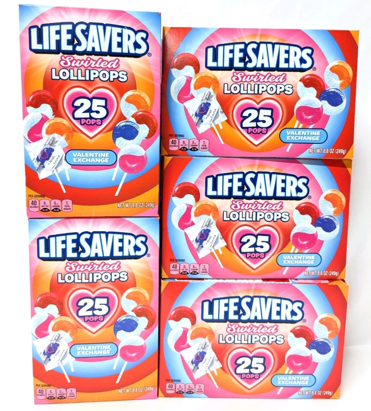 5 New Boxes LIFESAVERS Swirled Lollipops : Valentine's Exchange - 249g / 25 Pops per Box | BB 10/09/2027