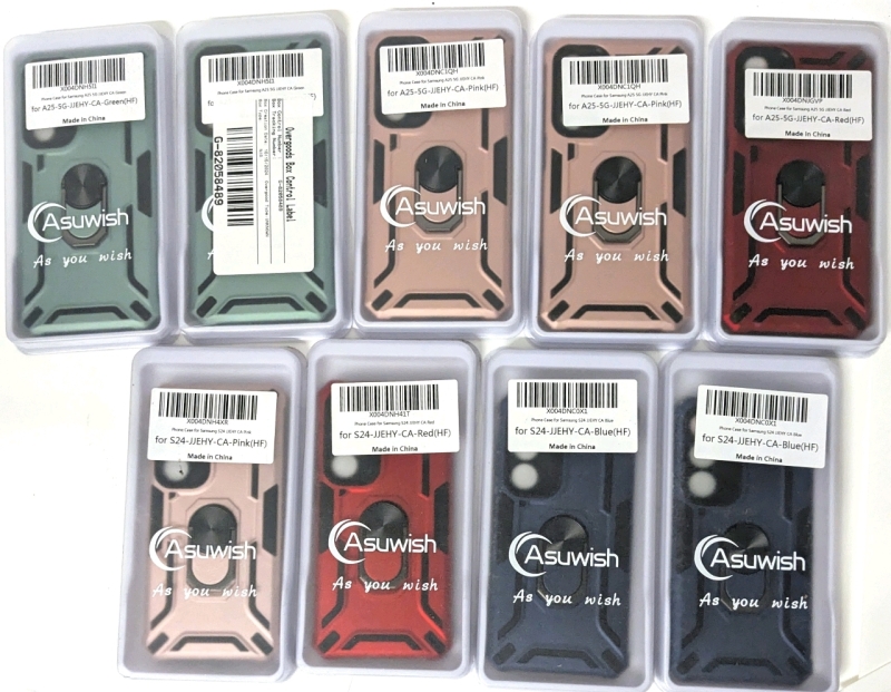 9 New Asuwish SAMSUNG Hard Phone Cases With Built-In Stands : 5&times; A25 5G (Green/Pink/Red) & 4&times; S24 (Pink/Red/Blue) | Over $90 Retail Value!