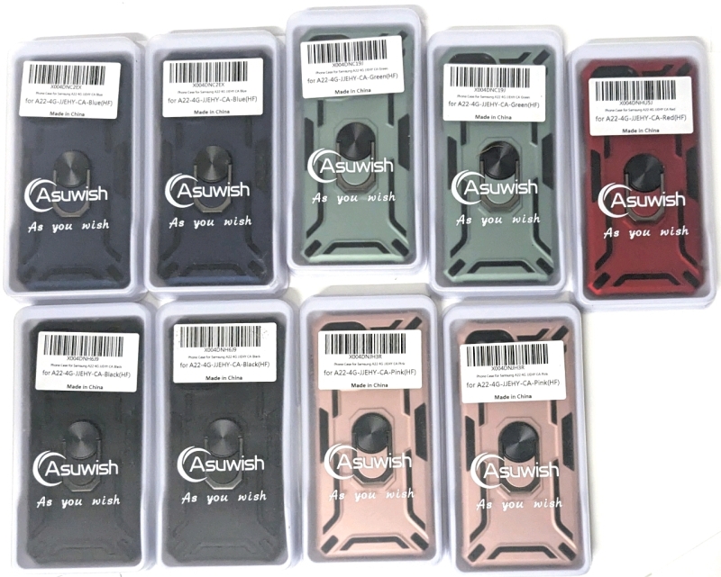 9 New Asuwish SAMSUNG A22 4G Hard Phone Cases With Built-In Stands : 2&times; Black, 2&times; Green, 2&times; Black, 2&times; Pink, 1&times; Red | Retail Value Over $90!