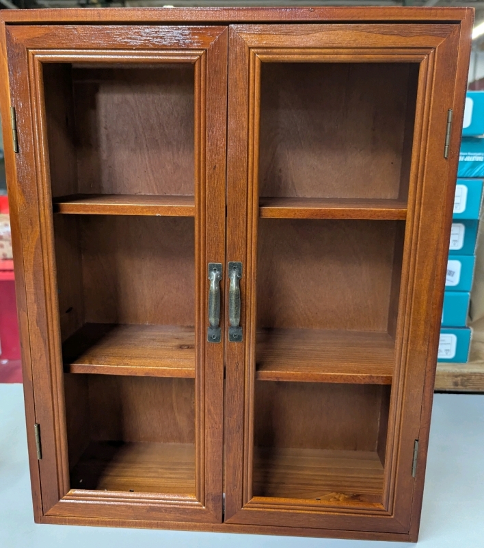 New Retro Style Wood Display Cabinet. Missing Glass for Doors. 37cm&times;13.1cm&times;45.5cm.