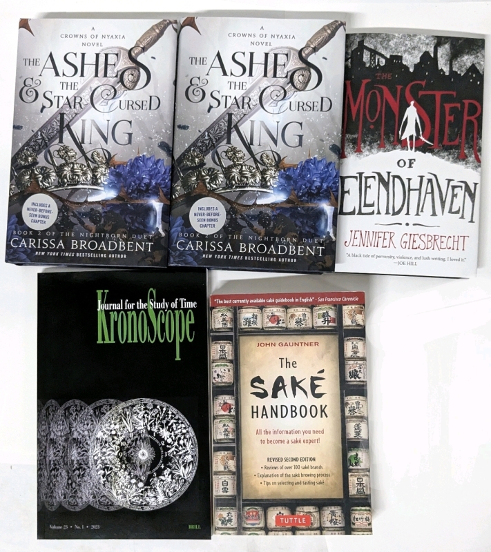 5 New Books : The Ashes & The Star-Cursed King &times;2, The monster of Elendhaven, The Sak&eacute; Handbook & KRONOSCOPE Journal For The Study Of Time : Volume 23 No 1 2023 | Over $90 Retail Value!