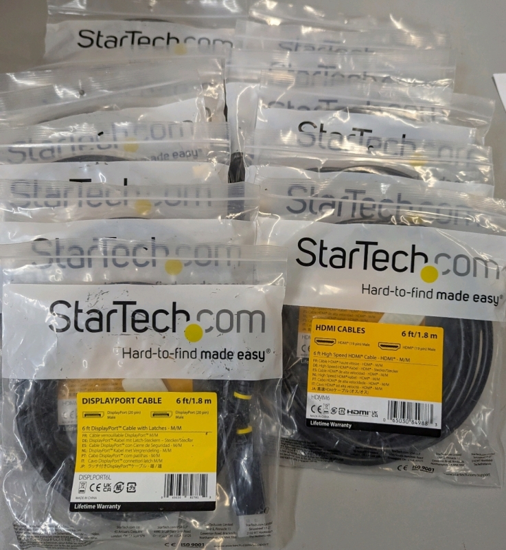 13 New StarTech.Com Cables. 12 HDMI & 1 Display Port. Male/Male Connectors. 6ft Length Each.