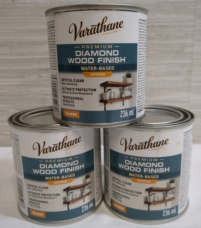 3 New Varathane Crystal Clear Diamond Wood Finish Cans 236 mL
