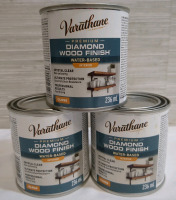 3 New Varathane Crystal Clear Diamond Wood Finish Cans 236 mL