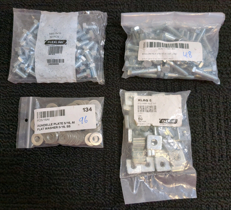 4 Bag Hardware Bundle with Hex Bolts, Washers and Square Nuts