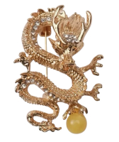 Refined And Elegant Brooch Featuring a Dragon Playing with a Light Amber Colour Pearl Sparkling Pave Rhinestones Approximately 1.25 x 1.75 Inch