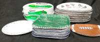 48 Paper Touchdown Plates (12"&times;10"), 64 Paper Dinner Plates (10⅜"), 40 Square Paper Plates (8&frac34;"), 8 Football Shaped Paper Plates (9"&times;6&frac14;") & 8 Party Paper Plates (8⅝")