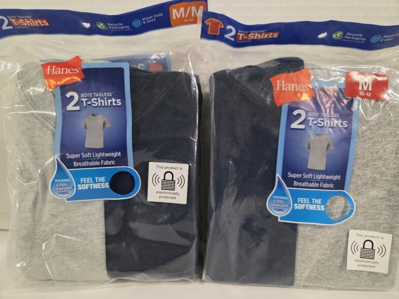 2 New Bags of 2 | Size M Boys HANES Tagless T-Shirts | Perfect For DIY/TieDye or Every Day Wear