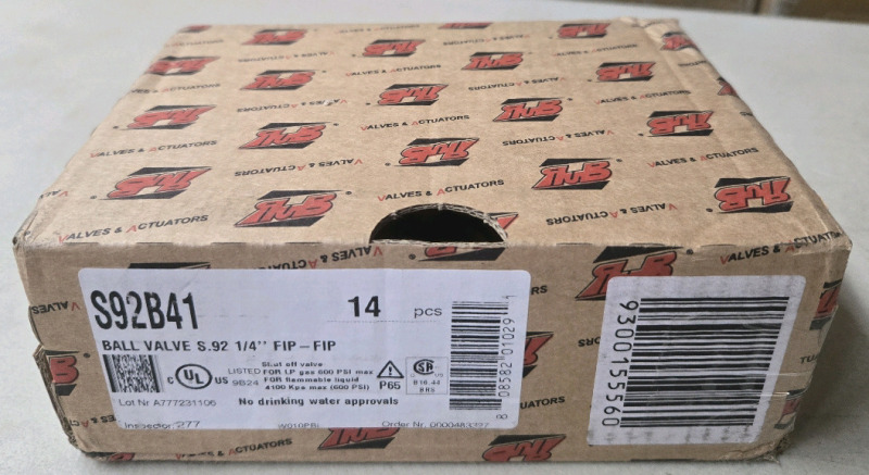 New In Box | 14pcs Total #S92B41 | Full Port 2-Way Ball Valve | 1/4" Female NPT x 1/4" Female NPT | with Yellow Steel Handle | Brass * Retails $120+ *