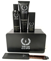 New ZEUS 4-Piece Italian Cypress Beard Care Set in Tin : Beard Shampoo 118ml, Beard Conditioner 118ml, Beard Oil 30ml & Beard Comb with Case 4.75" Long