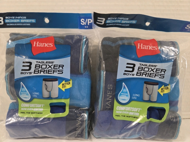 2 New Packs of 3 | Size S Boys HANES Tagless Boxer Briefs