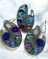 Ring and Pierced Earrings Paint Palette Cabochons Sheppard Hook Earrings 2.5 Inch Drop 1.5 Inch Ring Adjustable