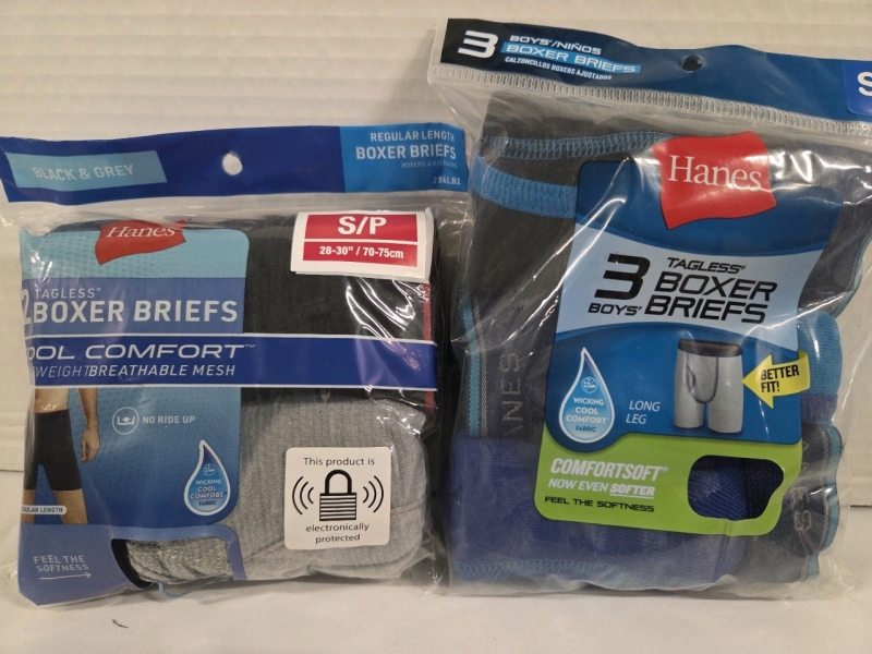 2 New Packs of | Size S Boys HANES Boxer Briefs | 1 Pack of 2 & 1 Pack of 3