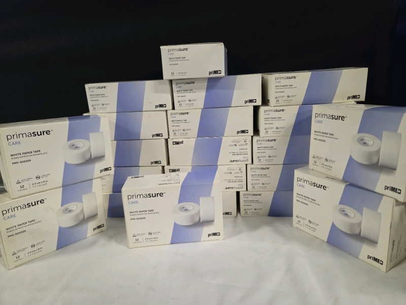 21 New Boxes of 12 | PRIMASURE CARE | White Paper Tape 1" x 10 yards ea.