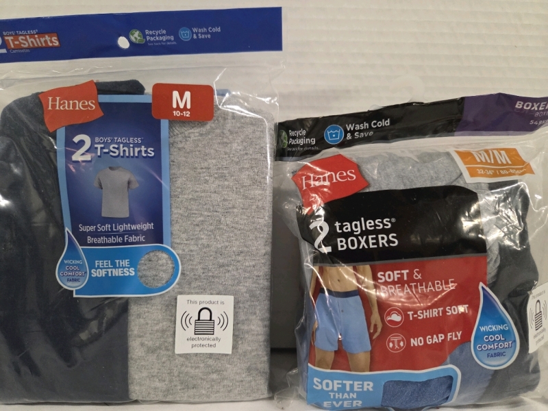 New HANES Apparel | 2 Size M Boys T-Shirts & 2 Size M Men's Boxers