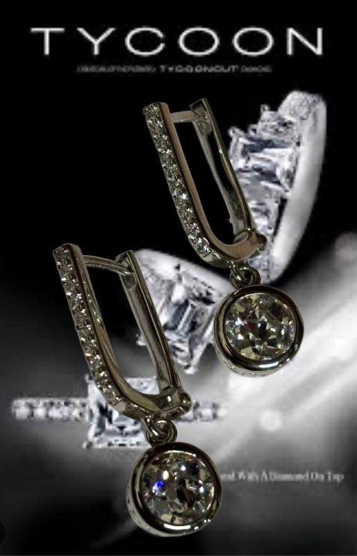 925 Sterling Tycoon Diamond Simulant Drop Earrings Signed and Stamped 1 Inch Drop CZ with Large Bezel CZ drop.
