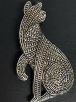 Feline Egyptian Revival Silver Coloured Cat Brooch