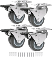 New in Box Set of 4 GBL Heavy Duty Swivel Casters with 4 Brakes + Screws - 50mm up to 200kg. Model BLK1-50mm
