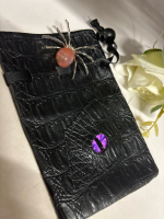 Drawstring Dice / Tarot Oracle Card Bag PU Leather Pouch Storage Purple Eye / Natural Agate Spider Decor Approximately 1.5 x 2 In