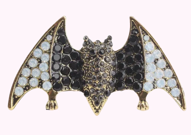 Vintage-Style Bat Brooch with Sparkling Rhinestones Well Crafted Approximately 1.30 x 2.40 Inch Back Bale for Pendant